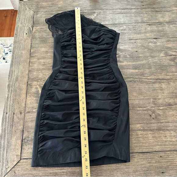 Vintage Jessica McClintock sz 8 One Shoulder Lace Cocktail Dress Ruched Stretch - Picture 15 of 16